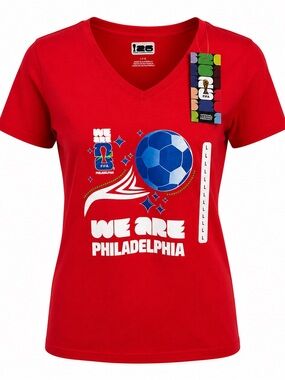 FIFA World Cup 2026 Philadelphia We Are Philadelphia Womens V Neck Tee L NWT Red